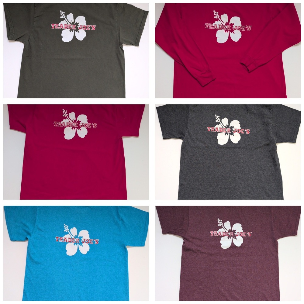 Lot of 6 Trader Joes Hibiscus Logo Employee Uniform T-Shirts XL Multi Color